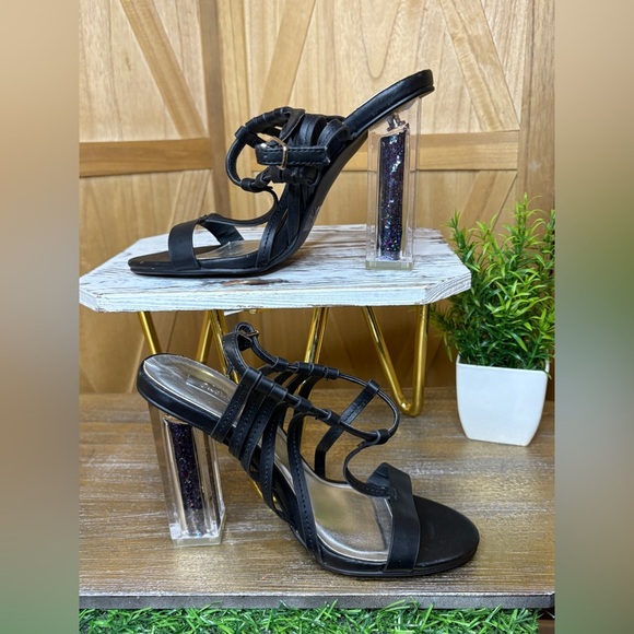 Qupid Women’s Black and Silver Strappy Stiletto Heels - Picture 4 of 6